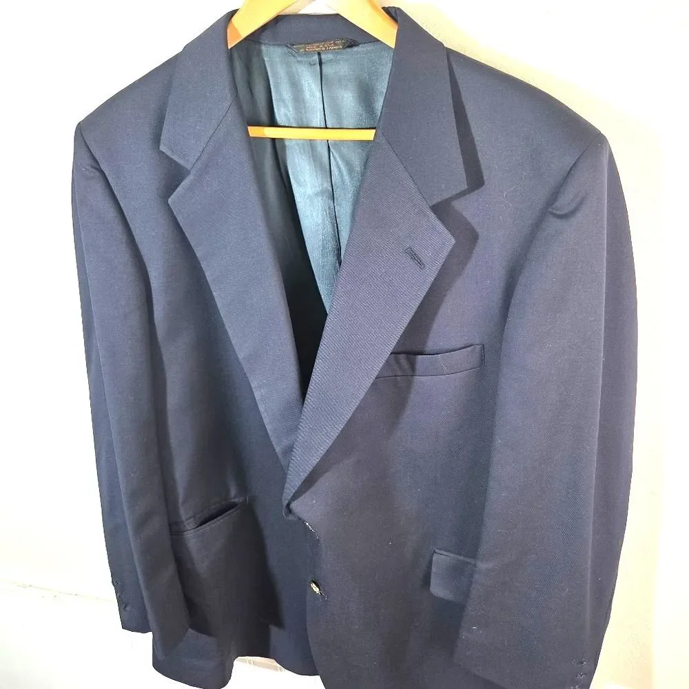 Botany 500 Mens Blazer Jacket 46R Navy Blue Vintage Made USA Sport Coat Gold